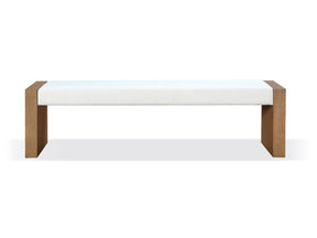 One Modern Coastal Slab Leg Upholstered Dining Bench in White Oak and White Pearl - Ornate Home