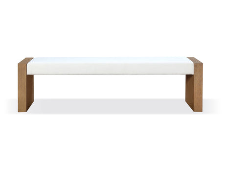 One Modern Coastal Slab Leg Upholstered Dining Bench in White Oak and White Pearl - Ornate Home