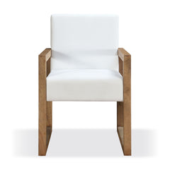 One Modern Coastal Sled Leg Upholstered Dining Arm Chair in White Pearl and Bisque (Set of 2) - Ornate Home