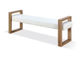 One Modern Coastal Sled Leg Upholstered Dining Bench in White Pearl and Bisque - Ornate Home