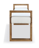 One Modern Coastal Sled Leg Upholstered Dining Bench in White Pearl and Bisque - Ornate Home