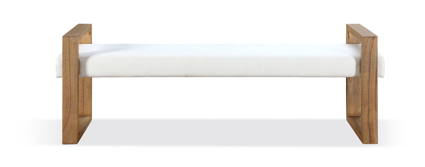 One Modern Coastal Sled Leg Upholstered Dining Bench in White Pearl and Bisque - Ornate Home