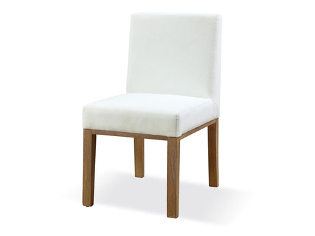 One Modern Coastal Upholstered Dining Side Chair in White Pearl and Bisque (Set of 2) - Ornate Home