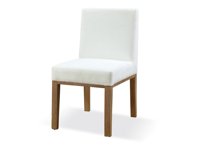 One Modern Coastal Upholstered Dining Side Chair in White Pearl and Bisque (Set of 2) - Ornate Home