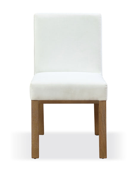 One Modern Coastal Upholstered Dining Side Chair in White Pearl and Bisque (Set of 2) - Ornate Home