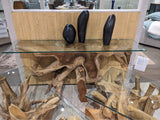 One Solid Teak Root Glass Top Console Table - Ornate Home