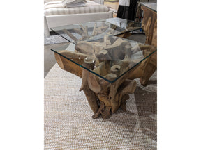 One Solid Teak Root Glass Top End Table - Ornate Home