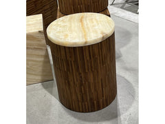 One Stone Wood Tile Round End Table in Onyx and Solid Teak - Ornate Home