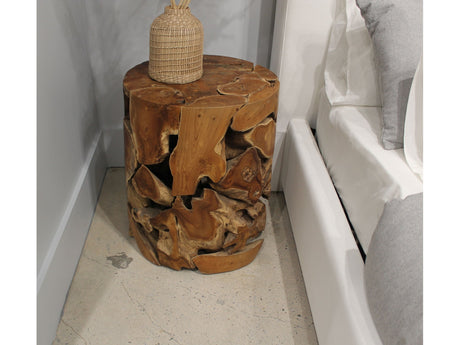 One Teak Slice Round End Table in Warm Teak - Ornate Home