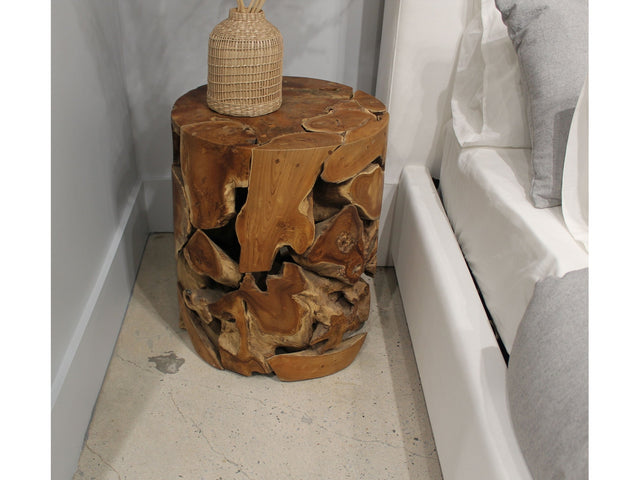 One Teak Slice Round End Table in Warm Teak - Ornate Home