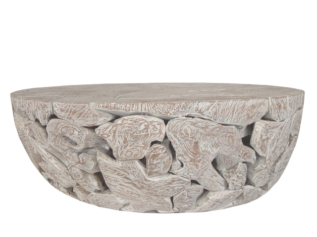 One Teak Slice Solid Wood Coffee Table in Bleached Teak - Ornate Home