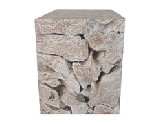 One Teak Slice Square End Table in Bleached Teak - Ornate Home