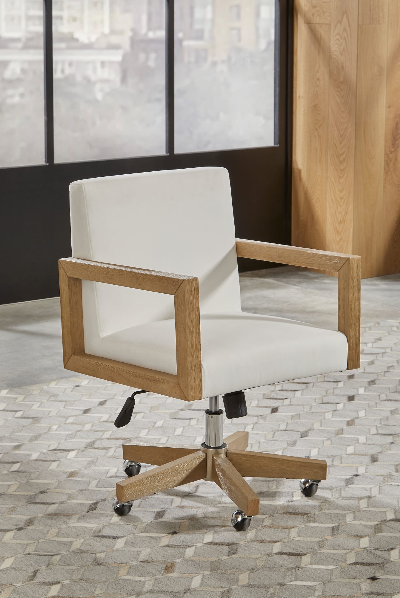 One White/Bisque Wood Frame Home Office Chair - Ornate Home