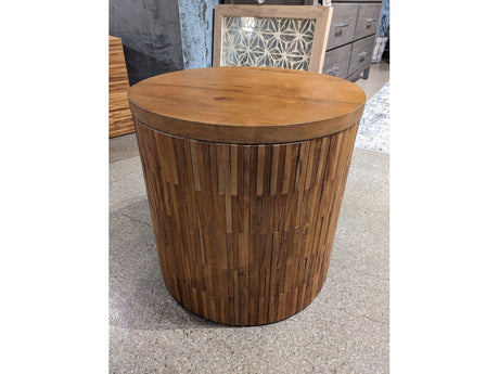 One Wood Tile Round End Table in Solid Teak - Ornate Home