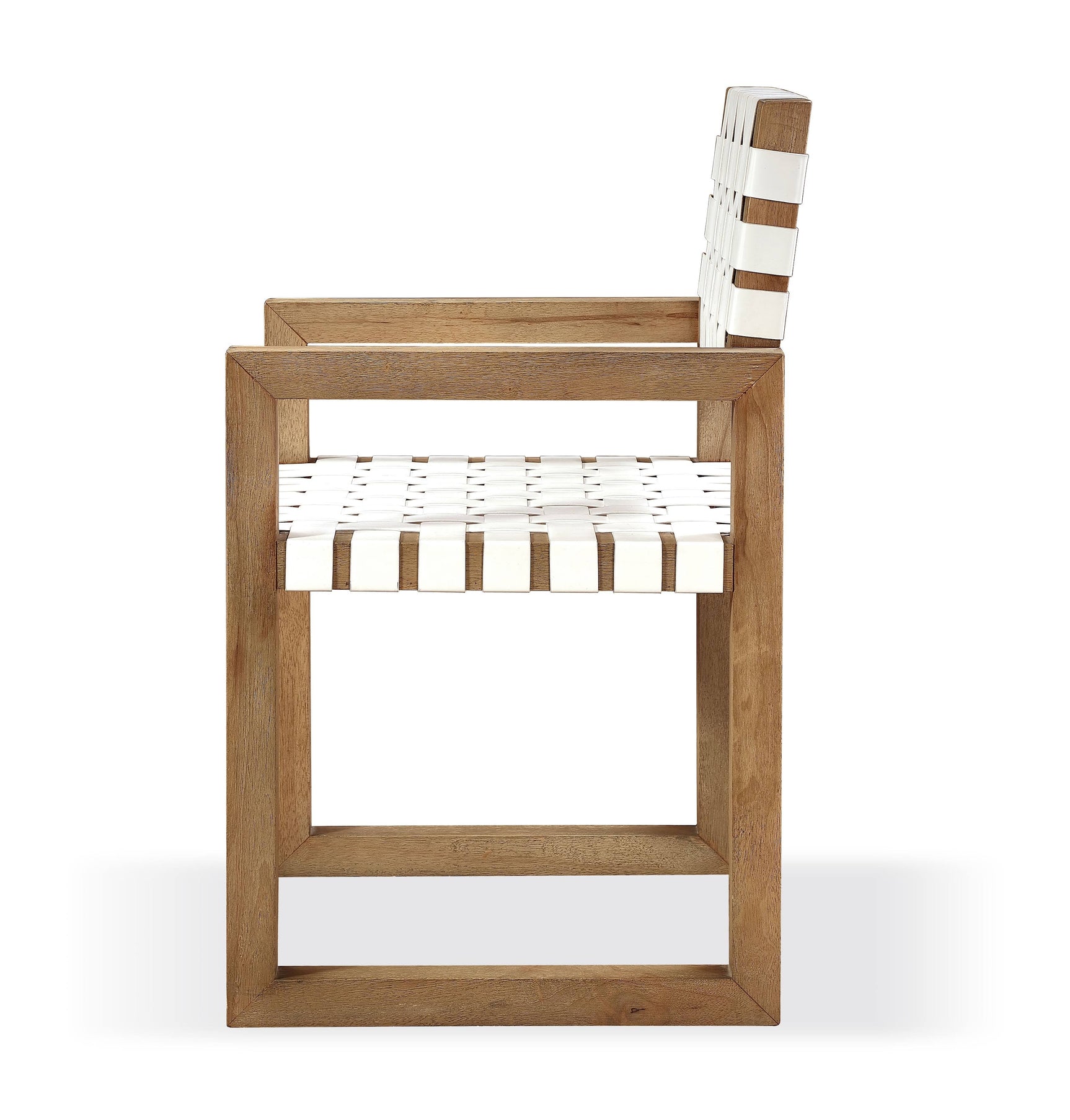 One Woven Leather and Solid Wood Dining Arm Chair in White and Bisque - Ornate Home