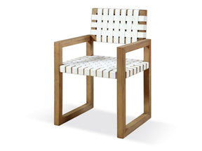 One Woven Leather and Solid Wood Dining Arm Chair in White and Bisque (Set of 2) - Ornate Home