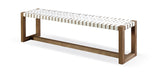 One Woven Leather and Solid Wood Dining Bench in White and Bisque - Ornate Home