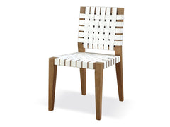 One Woven Leather and Solid Wood Dining Side Chair in White and Bisque (Set of 2) - Ornate Home