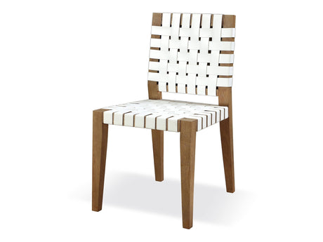 One Woven Leather and Solid Wood Dining Side Chair in White and Bisque (Set of 2) - Ornate Home