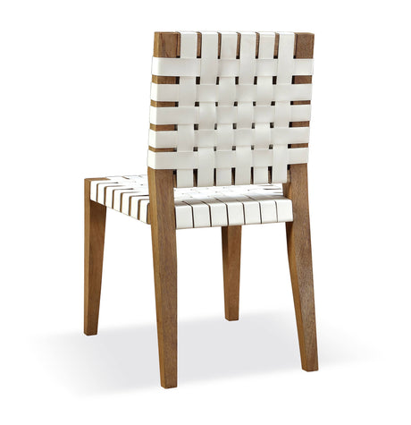 One Woven Leather and Solid Wood Dining Side Chair in White and Bisque (Set of 2) - Ornate Home