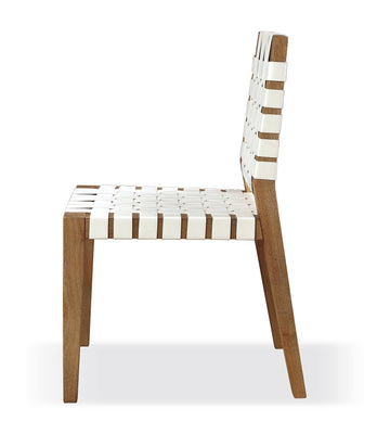 One Woven Leather and Solid Wood Dining Side Chair in White and Bisque (Set of 2) - Ornate Home