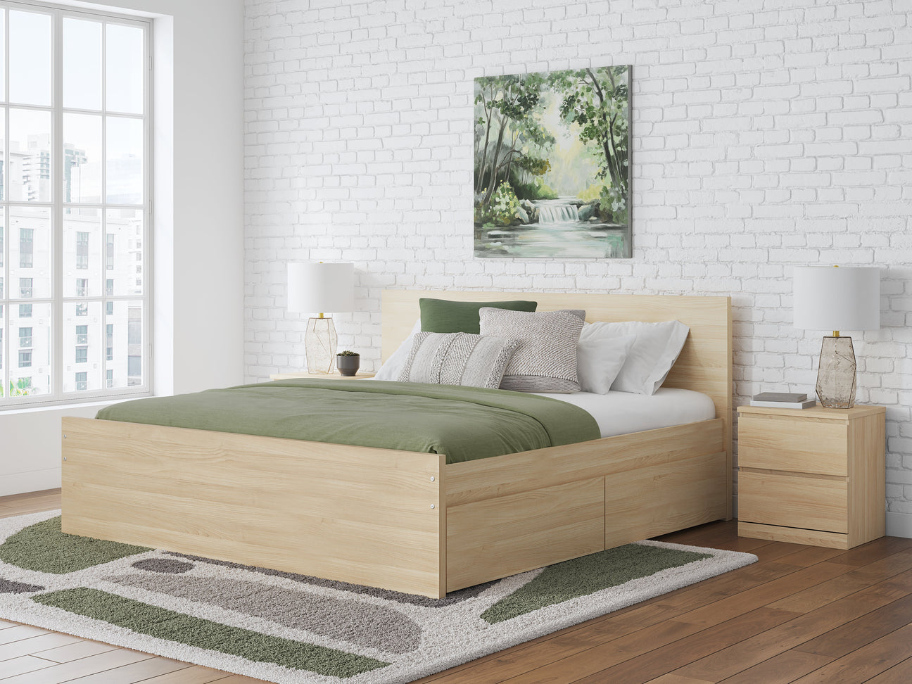 Onita Natural King Panel Platform Bed with 2 Side Storage (Online Special Price) - Ornate Home