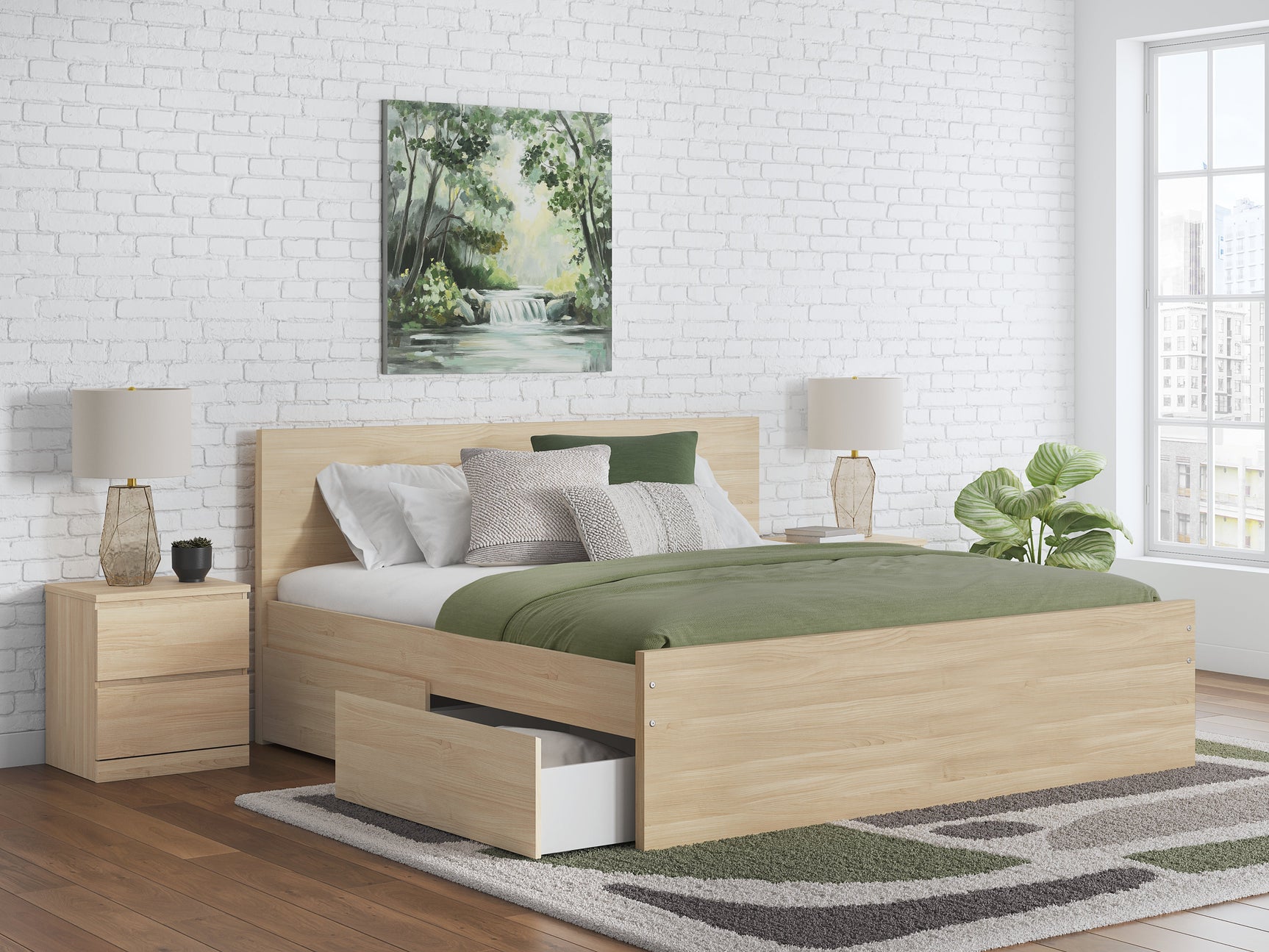 Onita Natural Queen Panel Platform Bed with 1 Side Storage (Online Special Price) - Ornate Home