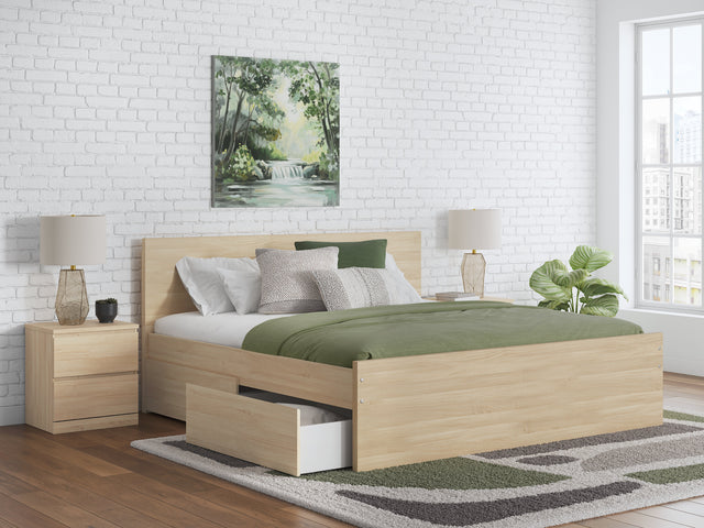Onita Natural Queen Panel Platform Bed with 1 Side Storage (Online Special Price) - Ornate Home