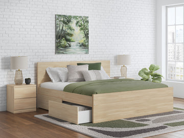 Onita Natural Queen Panel Platform Bed with 1 Side Storage - Ornate Home