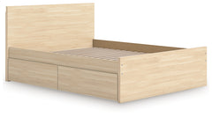 Onita Natural Queen Panel Platform Bed with 1 Side Storage - Ornate Home