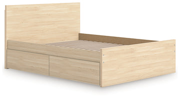 Onita Natural Queen Panel Platform Bed with 1 Side Storage - Ornate Home