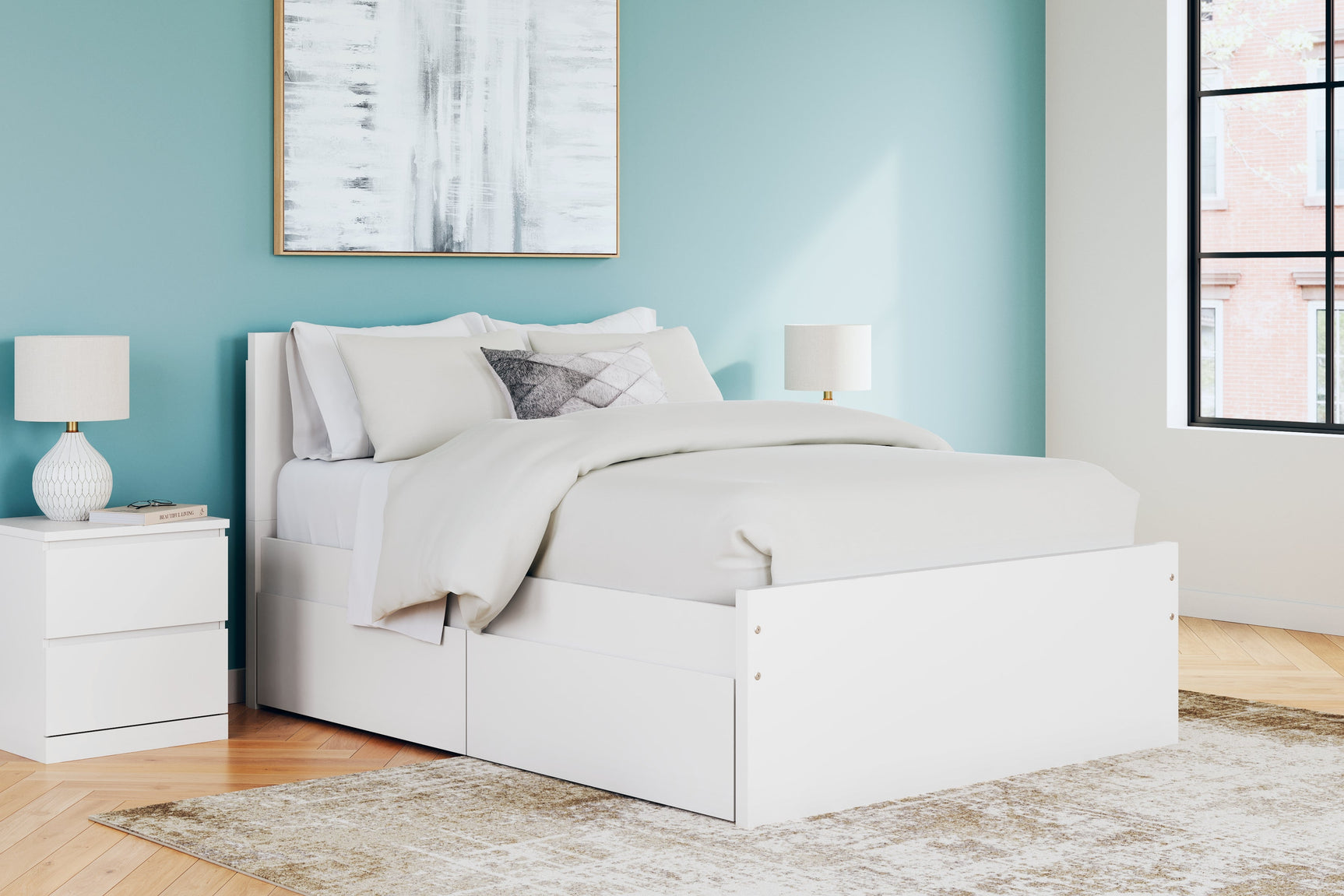 Onita White Full Panel Platform Bed with 2 Side Storage (Online Special Price) - Ornate Home