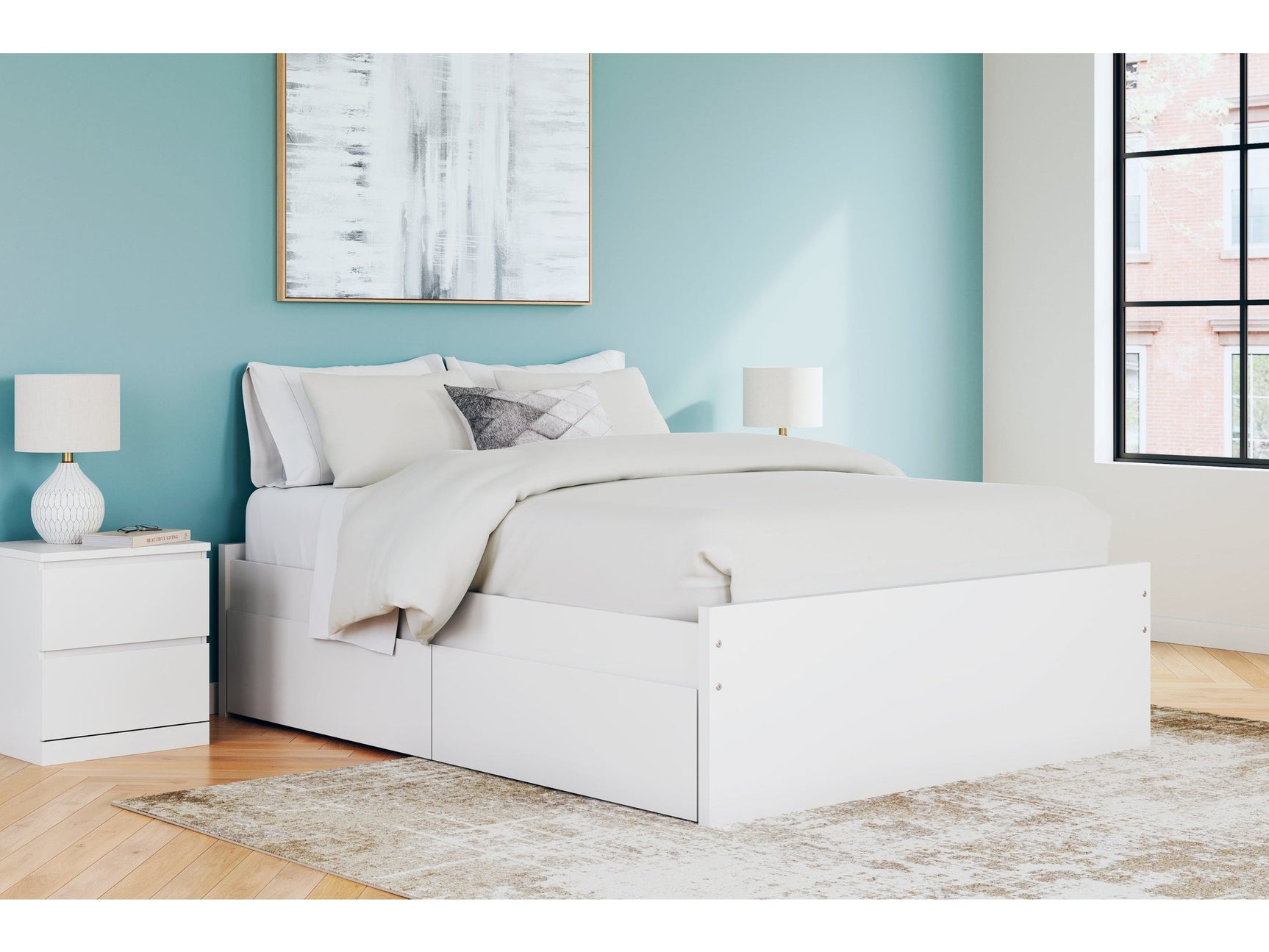 Onita White Queen Platform Bed with 1 Side Storage (Online Special Price) - Ornate Home
