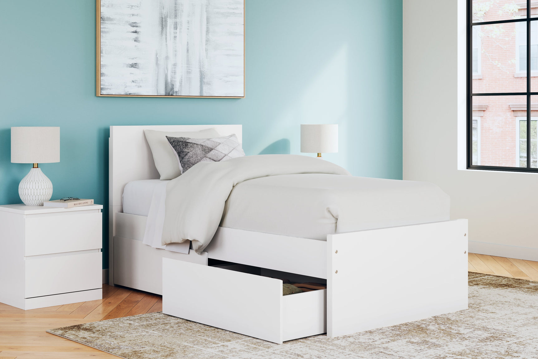 Onita White Twin Panel Platform Bed with 1 Side Storage (Online Special Price) - Ornate Home