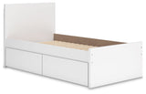 Onita White Twin Panel Platform Youth Bed with 1 Side Storage - Ornate Home