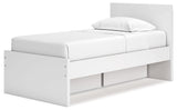 Onita White Twin Panel Platform Youth Bed with 1 Side Storage - Ornate Home