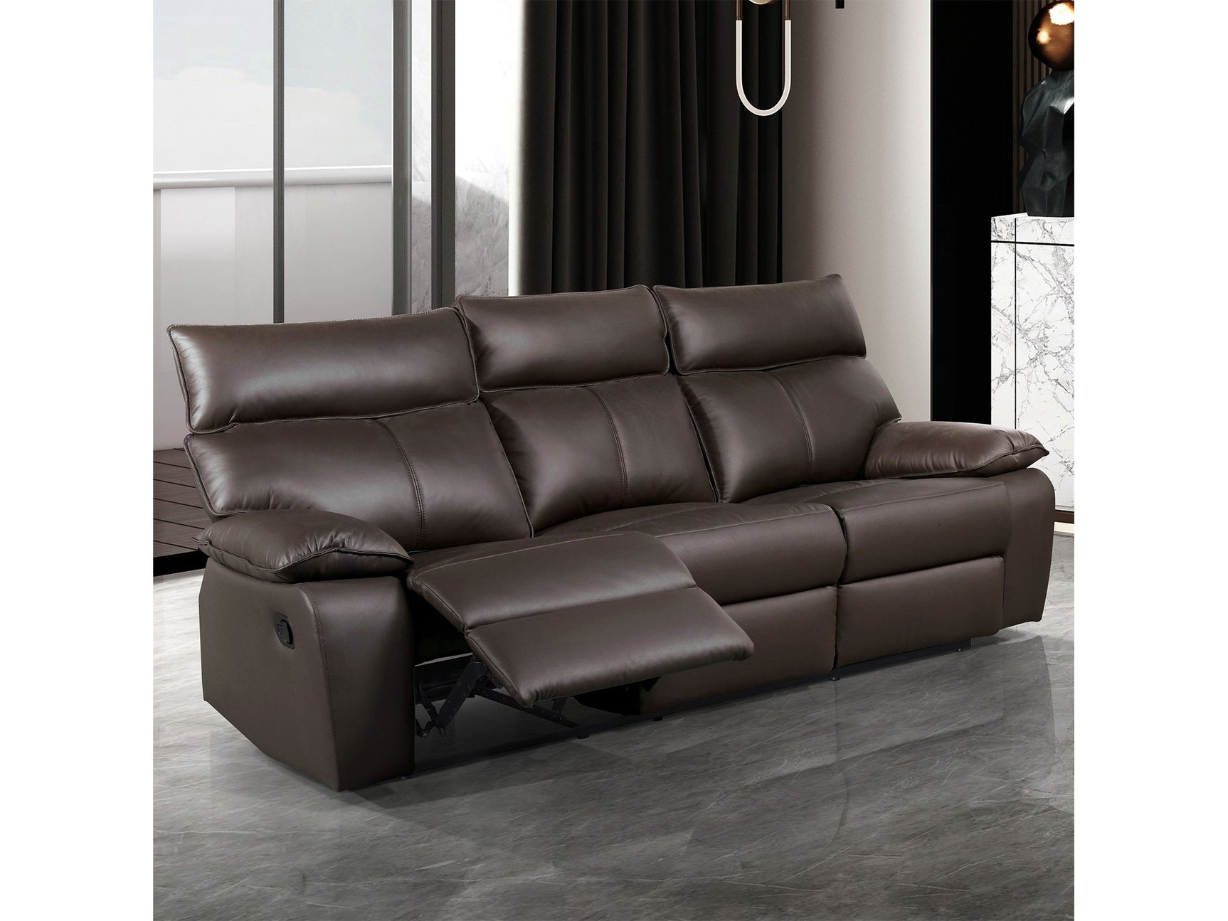 Onoria Brown Leather Match Reclining Sofa - Ornate Home