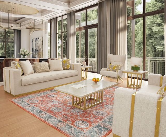 Opulent Lineage Beige/Gold Trim Sofa / HD-3183 - Ornate Home