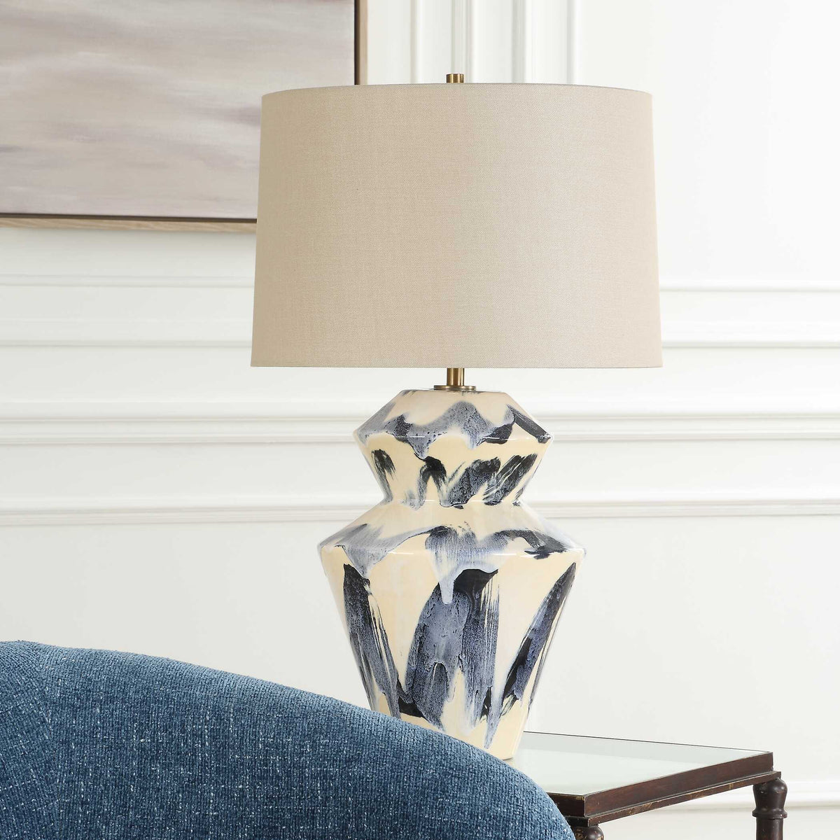 Oranda Blue/White Abstract Geometric Table Lamp - Ornate Home