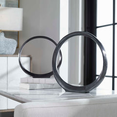 Orbits Black Ring Sculptures (Set of 2) - Ornate Home