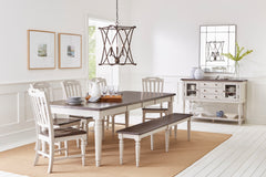 Orchard Park Dark Brown/Light Grey Ext. Dining Table w/ 4 Chairs, Bench - Ornate Home
