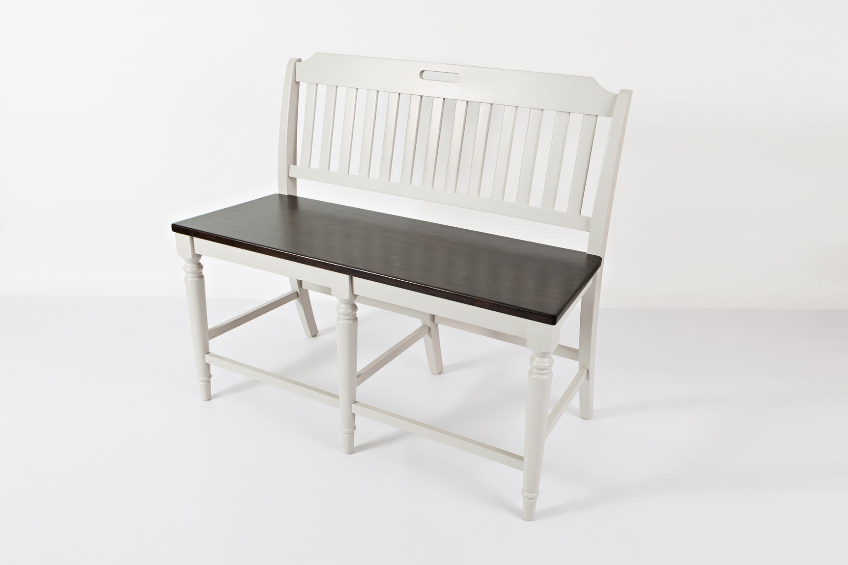 Orchard Park Dark Brown/Light Grey Slatback Counter Bench - Ornate Home