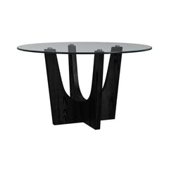 Oregon Black 5-Piece Standard Height Dining Set with Round Table with Glass Top & Four Chairs - Ornate Home