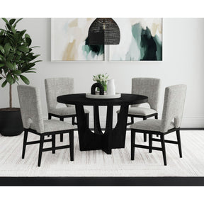 Oregon Black 5-Piece Standard Height Dining Set with Round Table with Wood Top & Four Chairs - Ornate Home