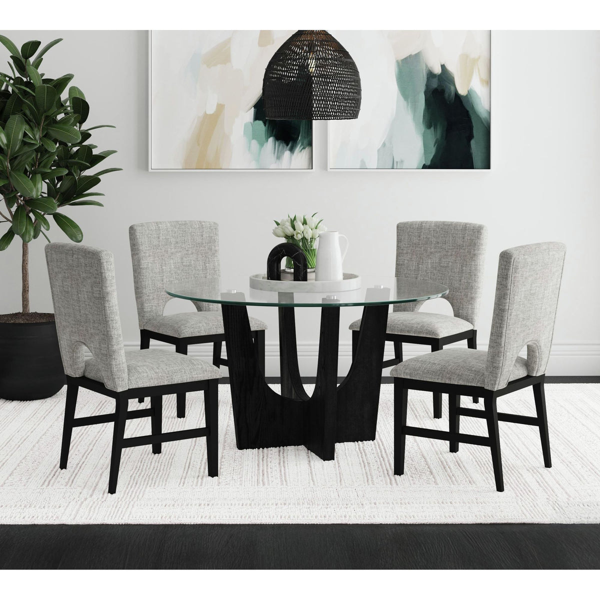Oregon Black Round Dining Table with Glass Top - Ornate Home