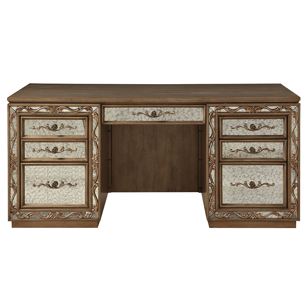Orianne Antique Gold Computer Desk & Hutch - Ornate Home