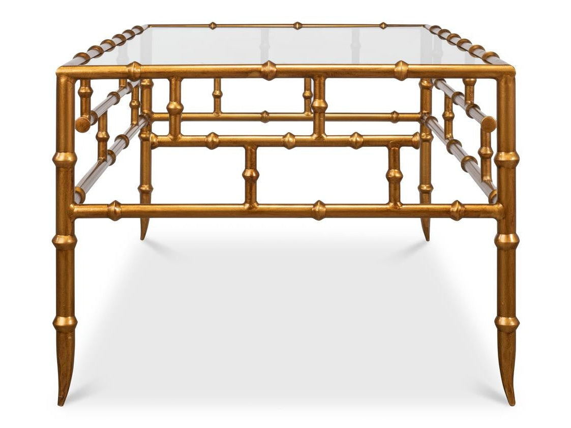 Oriental Revival Gold Faux Bamboo Metal Coffee Table - Ornate Home