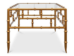 Oriental Revival Gold Faux Bamboo Metal Coffee Table - Ornate Home