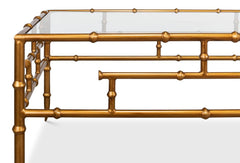 Oriental Revival Gold Faux Bamboo Metal Coffee Table - Ornate Home