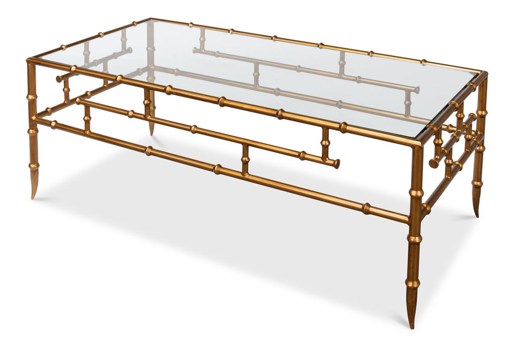 Oriental Revival Gold Faux Bamboo Metal Coffee Table - Ornate Home